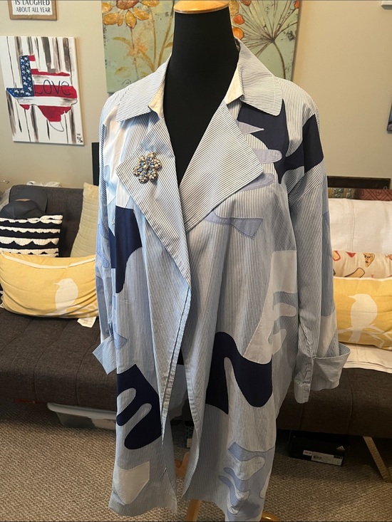 Lafayette 148 New York Jackets & Blazers - Light Blue & Navy Patterned Women's Coat by Lafayette 148